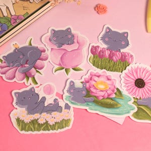 Kawaii sticker set Hello Spring Cats • Flower Stickers • Kawaii Stationery Bujo • Cute planner notebook stickers