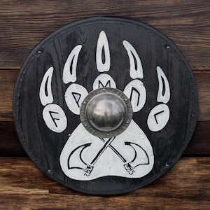 Viking Bear Paw With Runes Shield Wooden Shield Scandinavion Viking Norse Mythology Gods Pagan Heathen Asatru Celtic Medieval Larp Battle