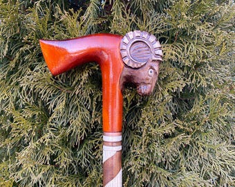 Ram Head Handmade Wooden Canes Cane Stick Hand Support Handle Walking Carved Wooden Cane Ram Carved Handle and Staff Wood Walking Stick Gift