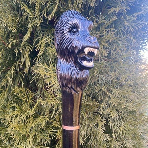 Gorilla Walking Hiking Stick Cane Kenya Africa Hardwood Carved Art Unisex Ambidextrous Cane Gorilla Monkey Cane Walking Stick African Staff