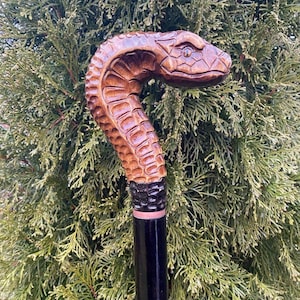 Snake Head Walking Cane Hiking Stick Handle LARP Vikings Costume Old Man Grandpa Snake Stick Cane Walking Canes Sticks Staff Wooden Cobra