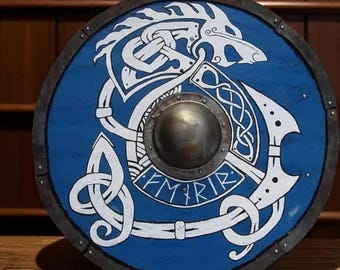 Tarcza wikingów Tarcza wilka Dekoracja ścienna wikingów Sztuka ścienna z drewna Fenrir Wolf Tarcza wikingów Średniowieczna tarcza Niestandardowa tarcza Tarcza nordycka Tarcza Larp