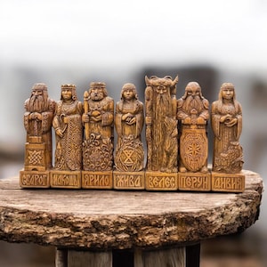 Wooden Figurine Set Slavic Gods Wood Carving Altar Heathen Gods Wooden Sculpture Hand Carved Slavic Gifts Slavic Pantheon Druid Wiccan Idol