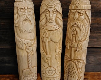 Dioses escandinavos Odin Freya Thor Hecate Idunn Figura de madera Dioses nórdicos Estatua vikinga Altar pagano Asatru Estatua tallada en madera nórdica Panteón