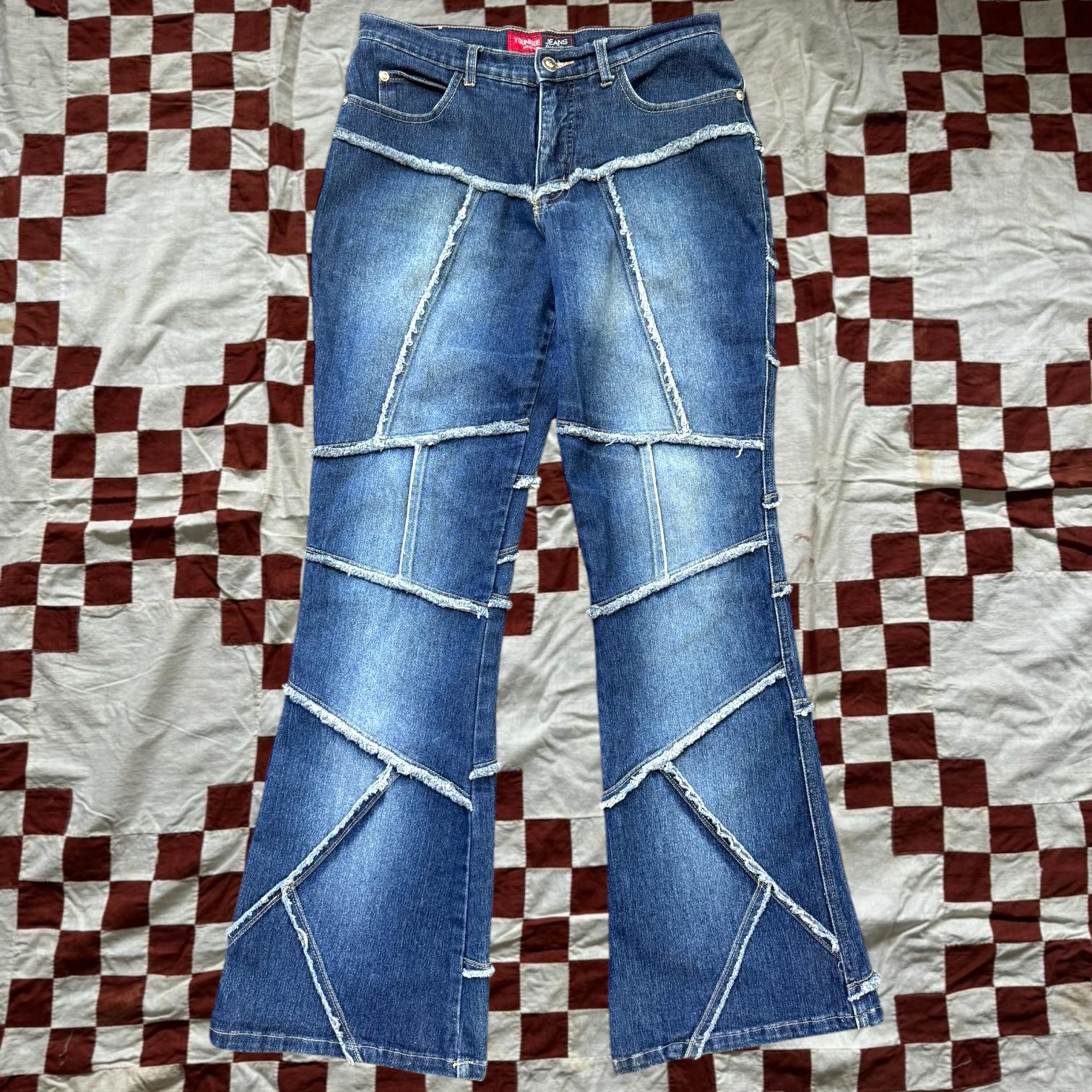 パンツ 00s japanese label gimmick flare denim 00s Y2K GLO Light Wash Denim Flared Leg Button Fly Low-Mid