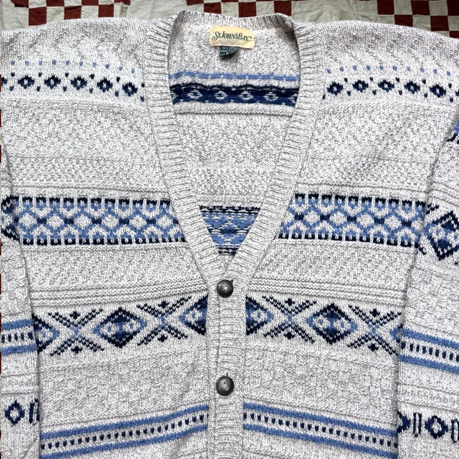 Vintage 1990s St John's Bay Cotton Knit Cardigan Size L Made in