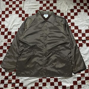 Vintage 1970s Brown Nylon Pile Lined Coach’s Jacket Size Large Made in USA