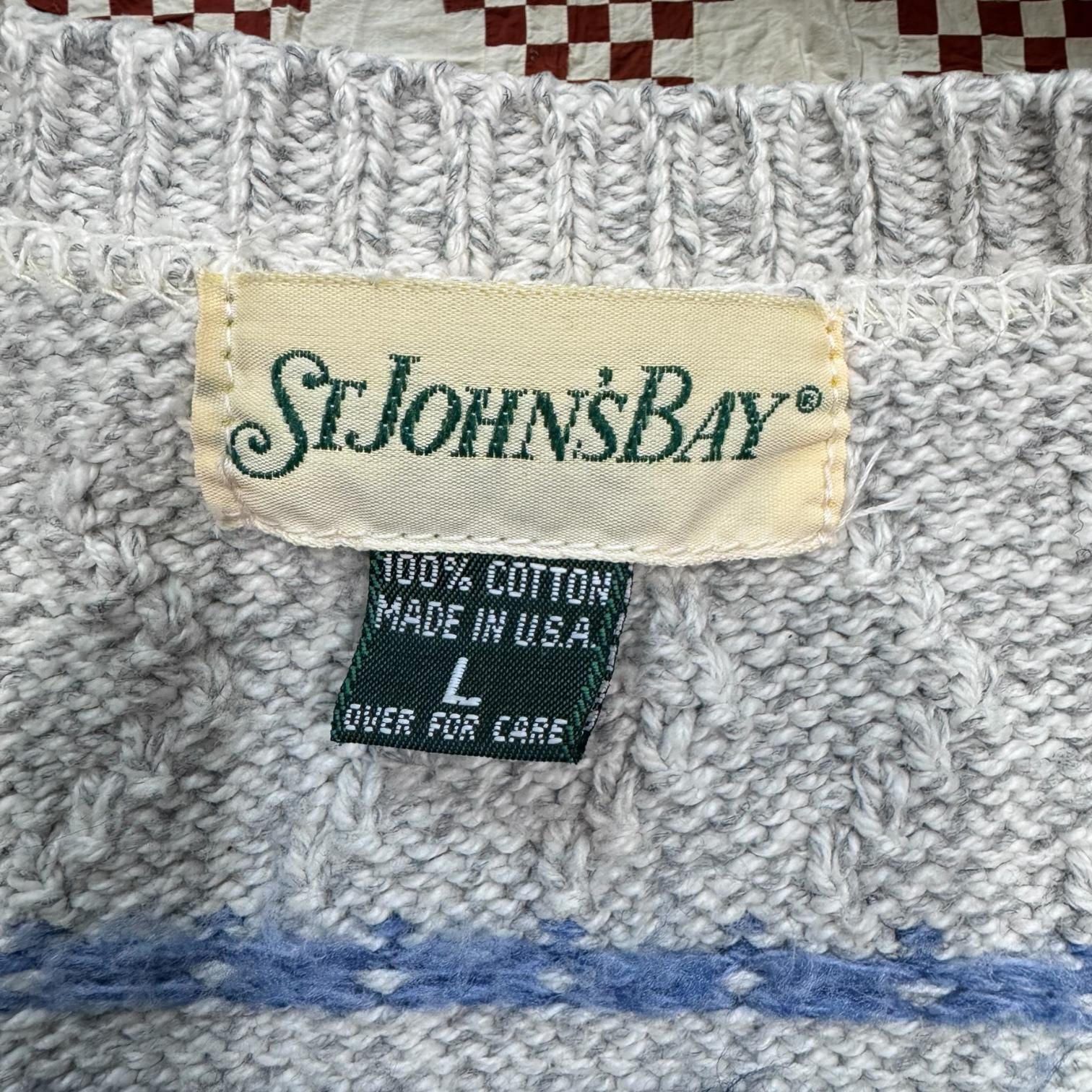 Vintage 1990s St John's Bay Cotton Knit Cardigan Size L Made in