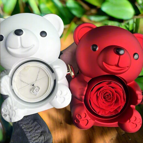 Eternal Rose Bear Jewelry Box With Chain Swivel – Romantic