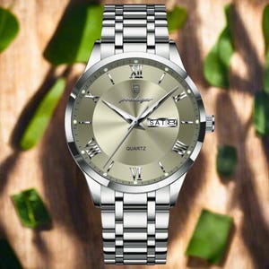 Luxury Men&#39;s Quartz Watch: Waterproof Stainless Steel, Roman Numerals