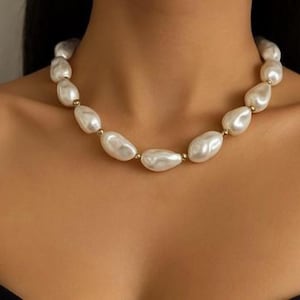 Collar de perlas barrocas gruesas: elegante gargantilla de boda, joya llamativa