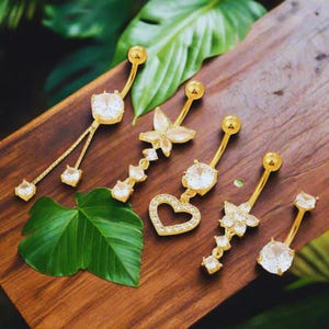 1&quot;5pcs Belly Button Rings Piercing Kit 14G, Butterfly   Heart Curved Navel Rings, Body Jewelry for Women & Girls, Piercing Set&quot;