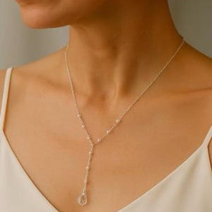 Pearl and Crystal Y Lariat Necklace: Bridal Wedding Jewelry