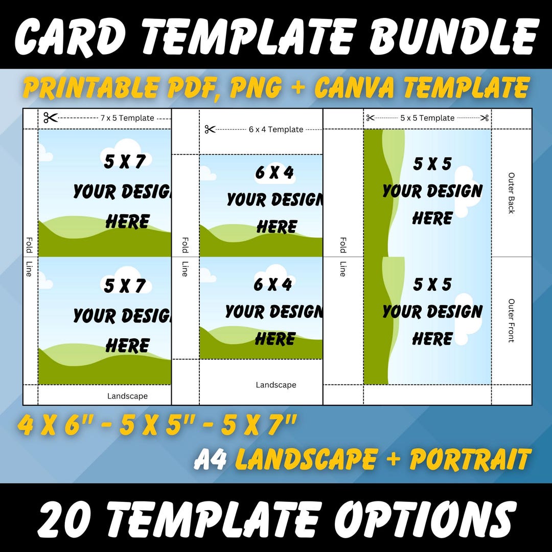 20 Editable Greeting Card Template Bundle Instant Digital Download 7x5