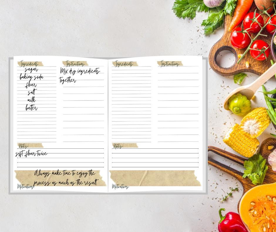 Recipe Journal Template Printable or Digital Etsy