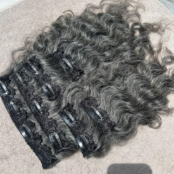 Natural Curly Grey Clip-in Human Hair Extensions
