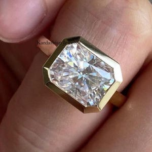East West Radiant Cut Moissanite Engagement Ring, 3.00 CT Radiant Cut Solitaire Wedding Gift Ring, Solitaire Bezel Set Anniversary Gift Ring