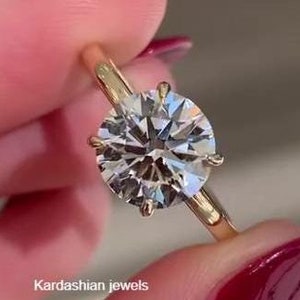 Anello di fidanzamento con moissanite taglio rotondo con alone nascosto da 2,00 ct, anello di nozze solitario in oro giallo massiccio 14 carati, regalo di anniversario per lei