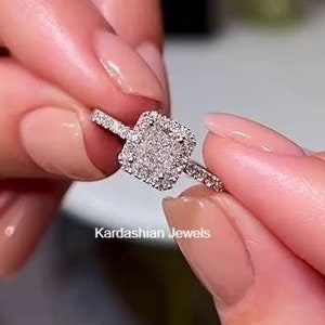 Square 1 Carat Radiant Cut Moissanite Halo Engagement Wedding Ring, Dainty Pave Setting, White Gold Finish Ring, Anniversary Gift For Wife,
