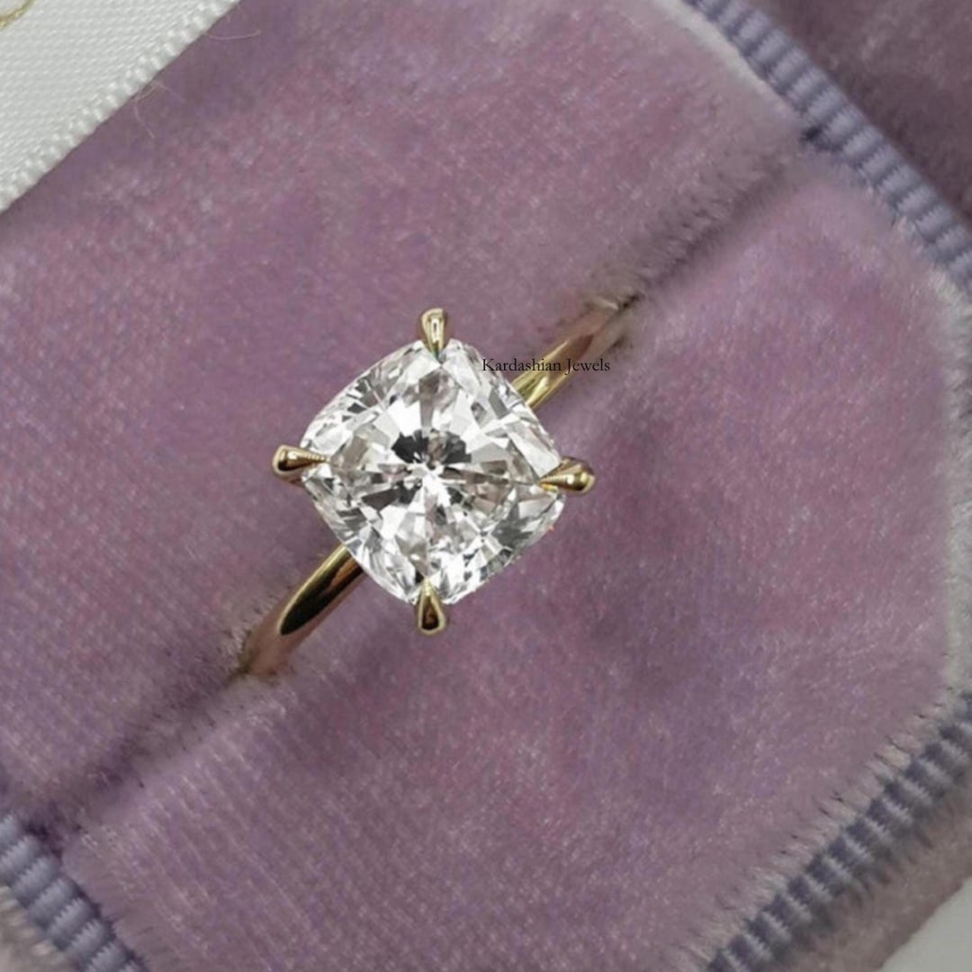 2 CT Cushion Cut Moissanite Engagement Ring, Cushion Solitaire Ring ...