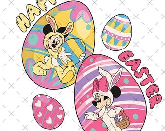 Retro Mickey and Minnie Easter Egg PNG SVG, Disney Friends Digital Download for Tote Bag, Hoodie, Shirt