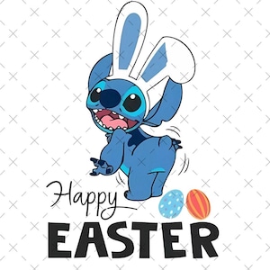 Lindo Stitch Feliz Pascua PNG Svg, Stitch Pascua PNG, Feliz Pascua SVG, Extraterrestre Azul PNG, Divertido Conejito de Pascua Png, Descarga Digital de Stitch