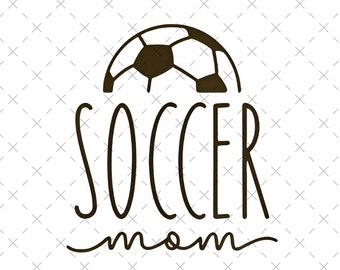 Peut inclure: Illustration en noir et blanc d'un ballon de football avec le texte "soccer mom" en dessous.