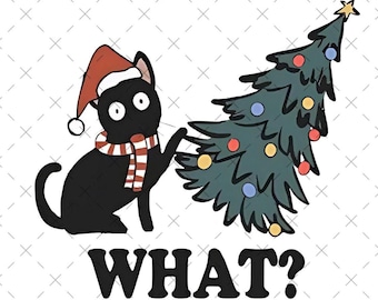 Lustig schwarze Katze Weihnachtsbaum Design, Weihnachten Haustier SVG PNG (Digital)