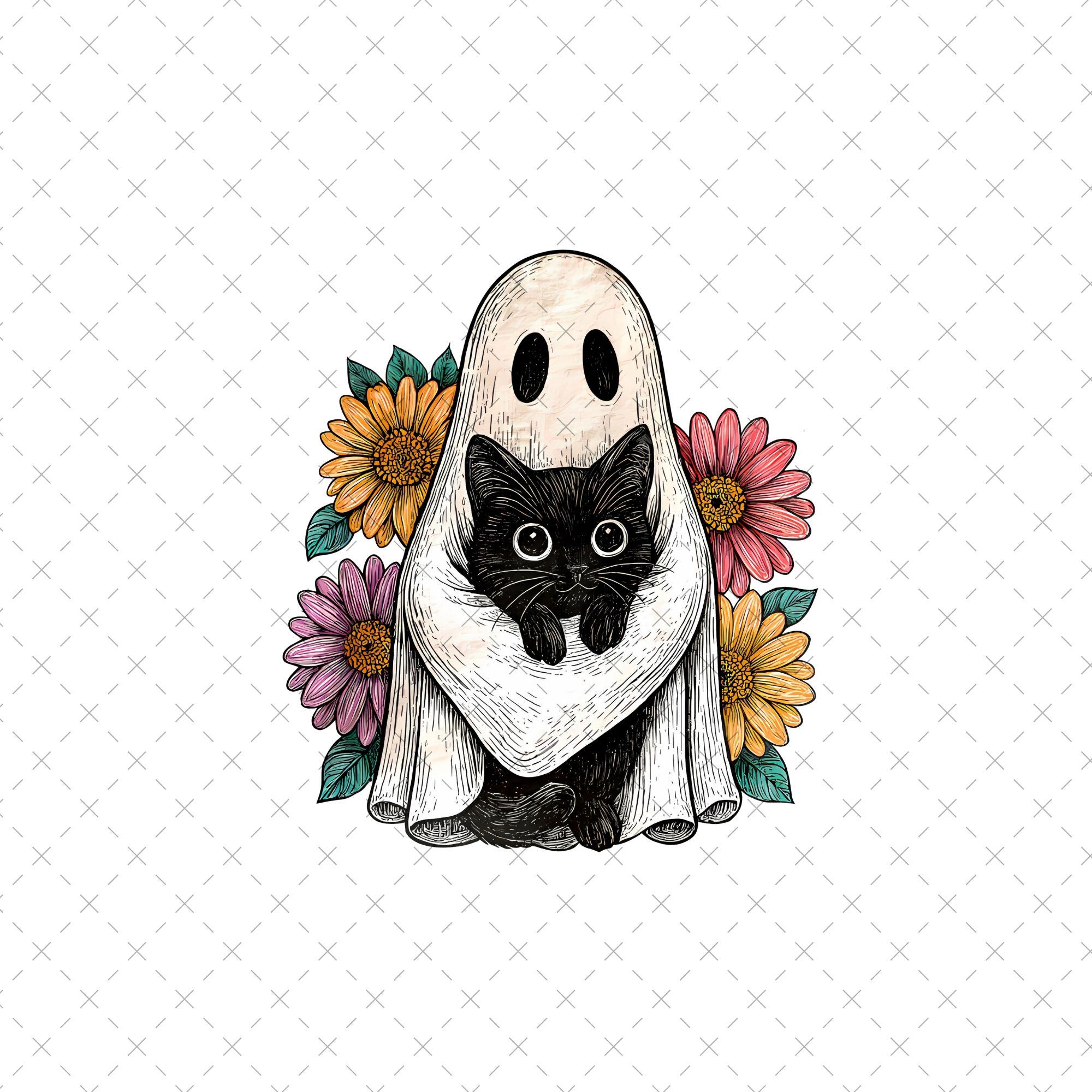 Retro Halloween Ghost and Cat SVG PNG, Spooky Ghost, Boo Halloween Png ...
