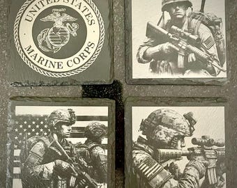 U.S. Marine Corps Slate Coaster set. (set of 4)