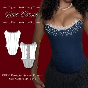 Romantisches Spitzen Korsett PDF Schnittmuster | Trägerloses Top (XS-3XL) | Letter A4-A0