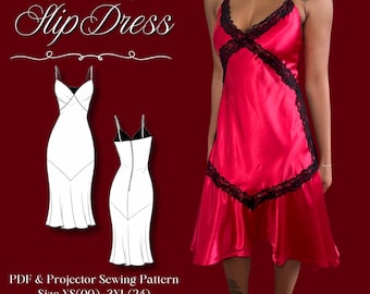 Patrón de costura en PDF para vestido lencero / Vestido midi de satén con corte al bies (XS-3XL) / Tamaño carta A4 A0