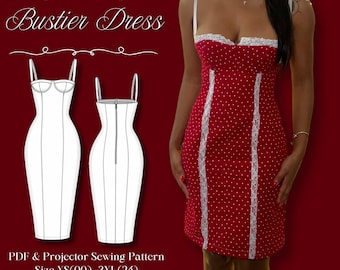 Patrón de costura en PDF para vestido tipo bustier / Vestido ajustado al cuerpo (XS–3XL) / Carta A4 A0