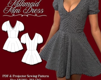 Milkmaid Mini Dress PDF Sewing Pattern | Cottagecore Dress (XS–3XL) | Letter A4 A0