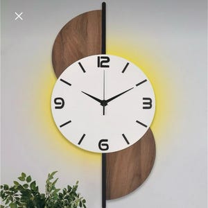 Large White Wooden Wall Clock with LED Lights – Rustic Modern Home Decor, 30x65 cm