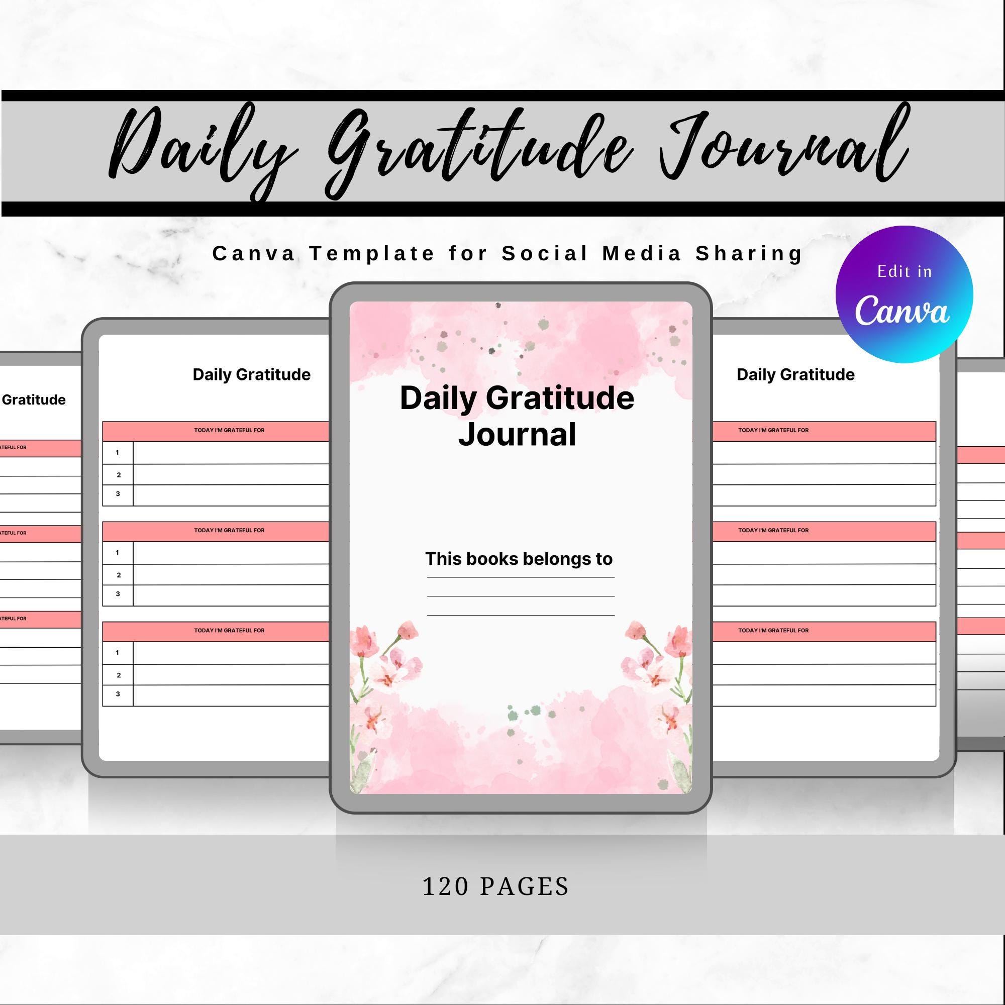 Daily Gratitude Journal - Canva Template for Social Media Sharing - Etsy