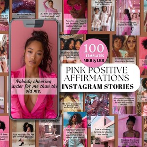 Conjunto de cartões de afirmação positiva - Mensagens inspiradoras para empoderamento 100 citações inspiradoras rosa para motivação diária, modelo de mídia social
