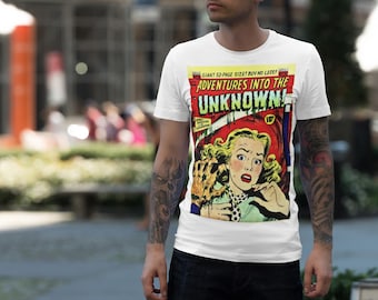 Klassisk serietidnings-T-shirt - Retro Halloween-skräckgrafik-T-shirt