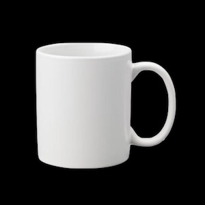 May include: A plain white ceramic mug with a handle. The mug is a standard size and shape.