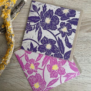 Handprinted lino cards-set of 2 lino printed floral cards