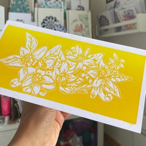 Cartão impresso à mão - 2 opções - Flor de bergamota