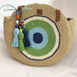 häkeln Schultertasche, Sommer Strand große Tasche, Evil Eye Tasche