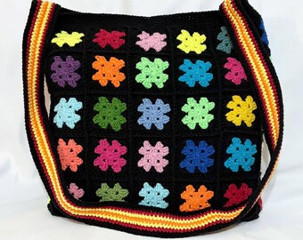 Granny Square Crochet Crossbody Bag, Colorful Cotton Boho Shoulder Purse, Handmade Festival Bag