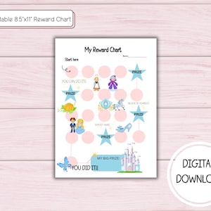 Kids reward chart, princess printable, sticker chart, potty training chart, printable reward, girls reward, princess reward chart.