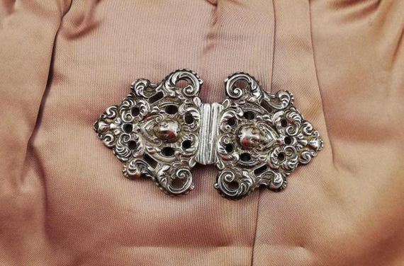 Antique EPNS Silver Tone Faces Buckle - Two Parts, Stamped Italic EPNS