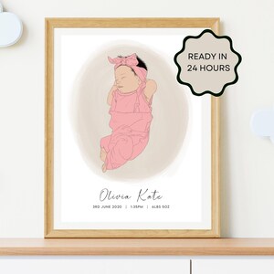 Custom Baby Portrait and Sketch from Photo, Personalized Child Art, Unique Pregnancy Gift, New Parent Keepsake, Baby Shower Present
