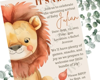 Lion Baby Shower Invitation, Safari Theme (Digital Download)
