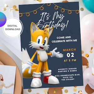 Tails Geburtstagsfeier Digitale Einladungsvorlage, Sonic Geburtstagsthema Digitale Einladung, Tails Geburtstagsthema Digitale Einladung