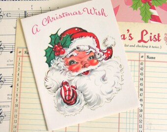 Unused Vintage Santa Christmas Greetings Card for Scrapbooking Paper Ephemera Junk TRavel Bullet Journals December Daily Planner Smash Book