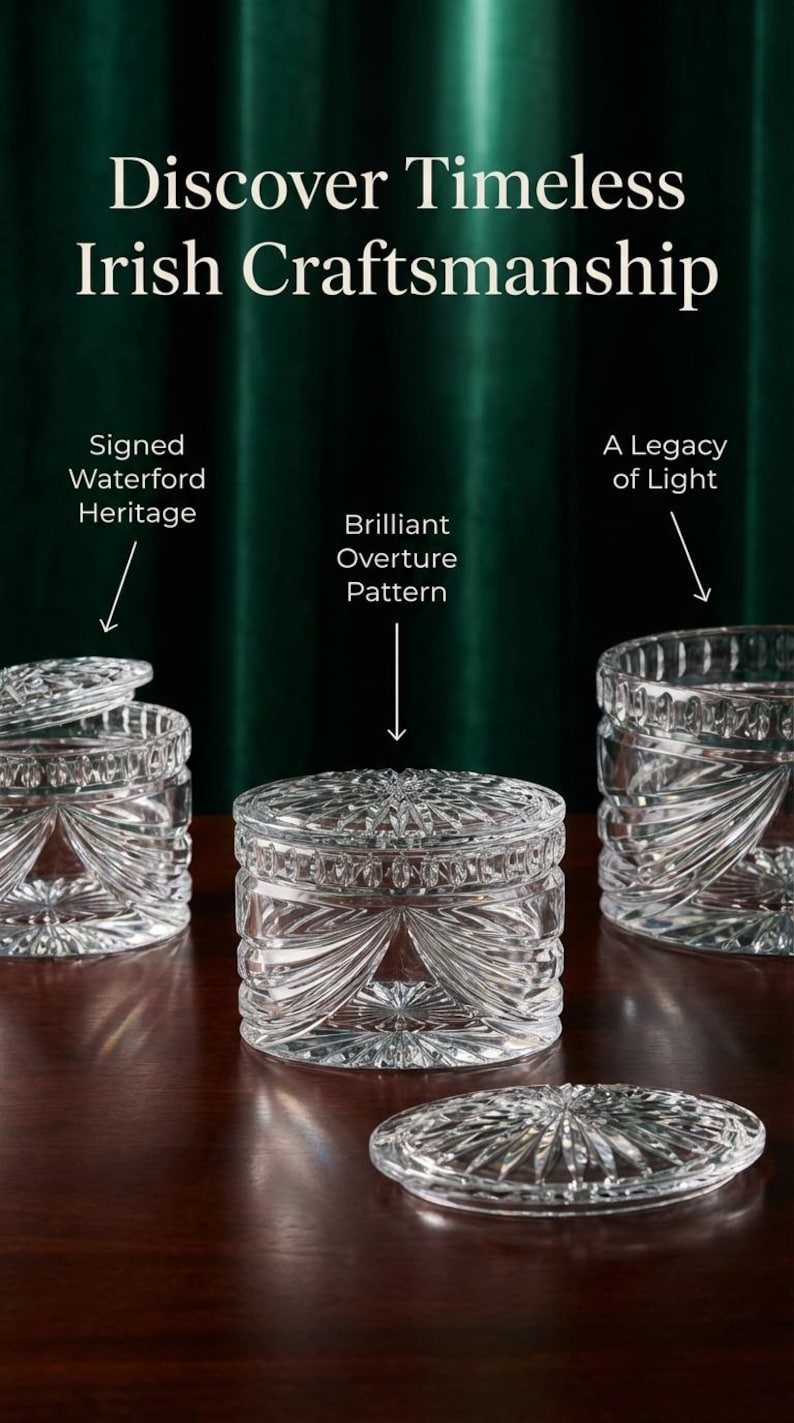 VTG Waterford Crystal Trinket Box Titled Overture with Lid Ireland Signed image 2